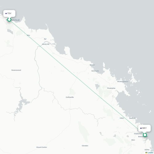 Townsville - Mackay kort over direkte fly
