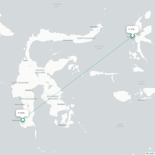 Mapa lotu bezpośredniego Ternate – Makasar