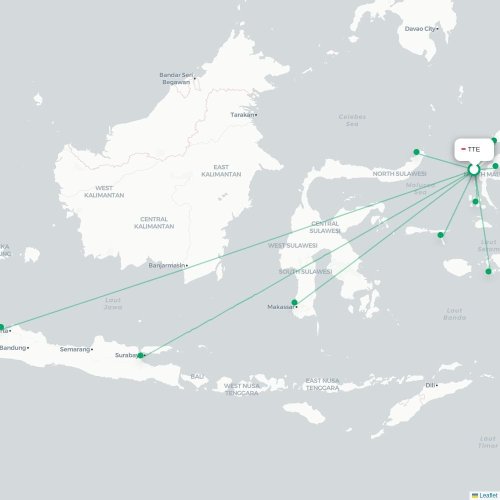 Ternate - Manado direct flight map