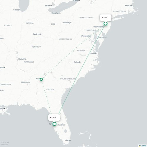 Mapa lotu bezpośredniego Trenton – Tampa