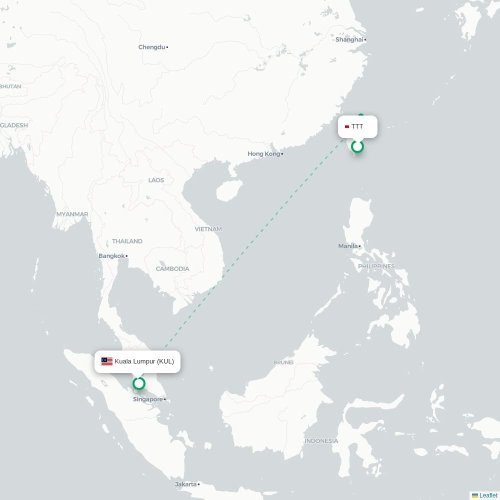 Mapa lotu bezpośredniego Taitung City – Kuala Lumpur