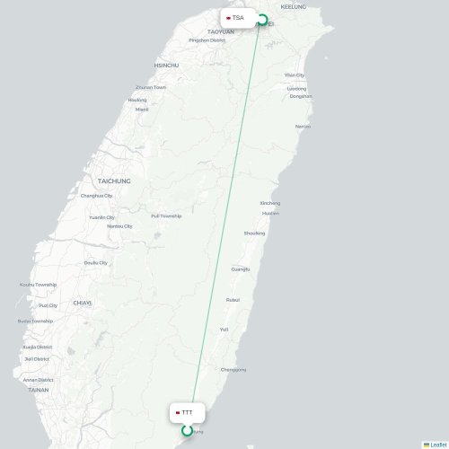 Mapa lotu bezpośredniego Taitung City – Tajpej