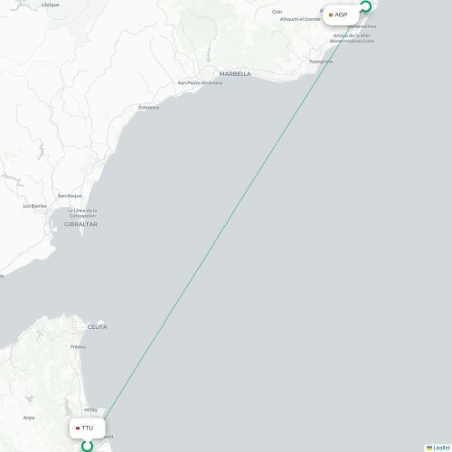 Mapa de vuelo directo Tetuán - Málaga