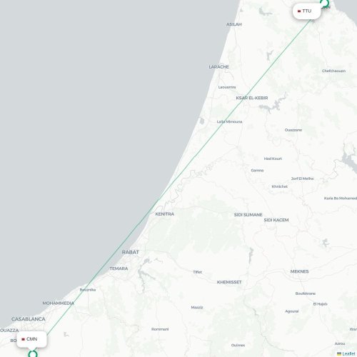 Mapa de vuelo directo Tetuán - Casablanca