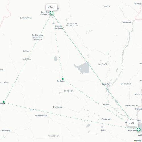 San Miguel de Tucumán - Buenos Aires kaart van rechtstreekse vlucht