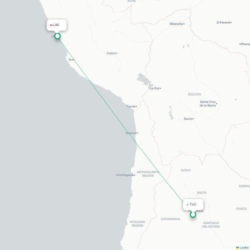 San Miguel de Tucumán - Lima kaart van rechtstreekse vlucht