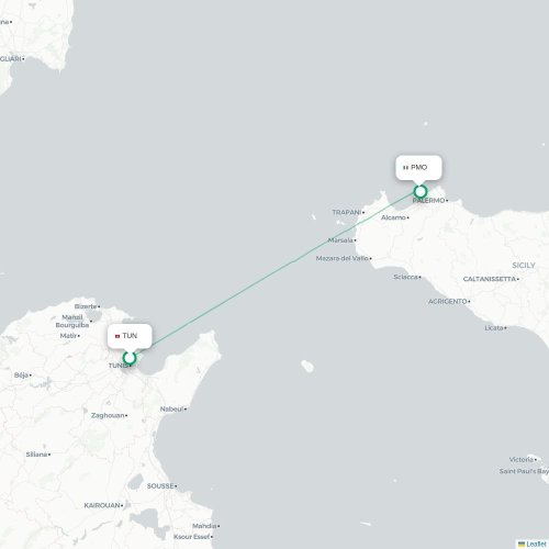 Mapa lotu bezpośredniego Tunis – Palermo