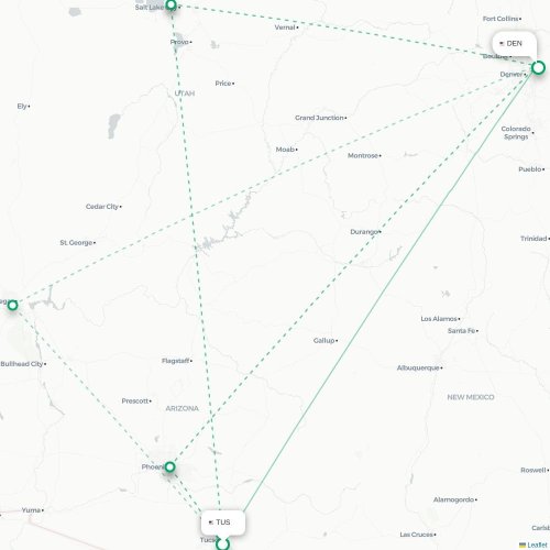 Mapa lotu bezpośredniego Tucson – Denver