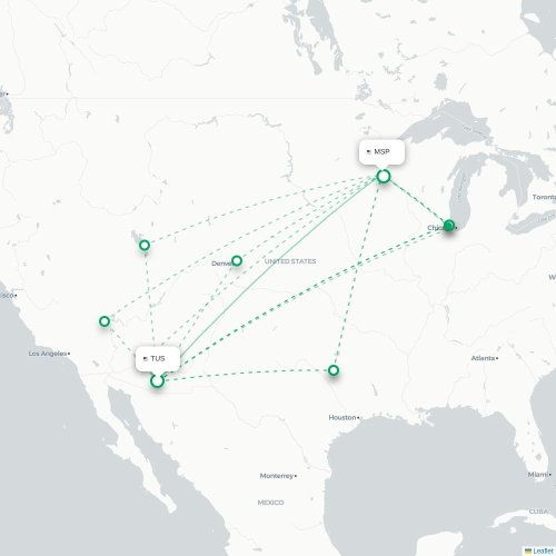 Mapa lotu bezpośredniego Tucson – Minneapolis