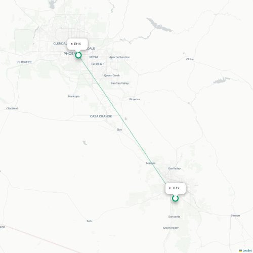 Mapa lotu bezpośredniego Tucson – Phoenix