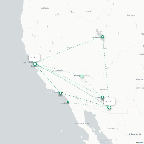 Mapa lotu bezpośredniego Tucson – San Francisco