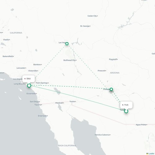 Mapa lotu bezpośredniego Tucson – Santa Ana