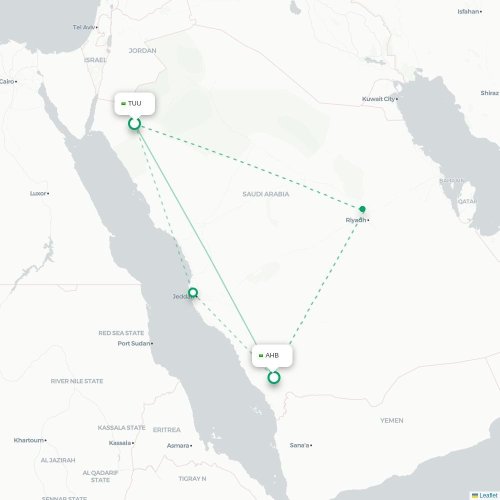 Mapa de vuelo directo Tabuk - Abha