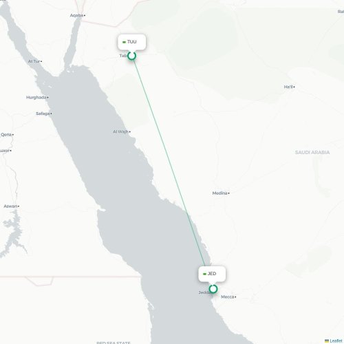 Mapa de vuelo directo Tabuk - Jedda