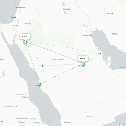 Mapa de vuelo directo Tabuk - Riad