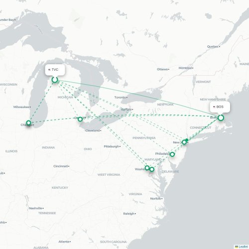 Traverse City - Boston kaart van rechtstreekse vlucht
