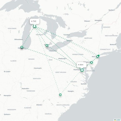 Traverse City - Washington D.C. kaart van rechtstreekse vlucht