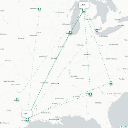 Traverse City - Houston kaart van rechtstreekse vlucht