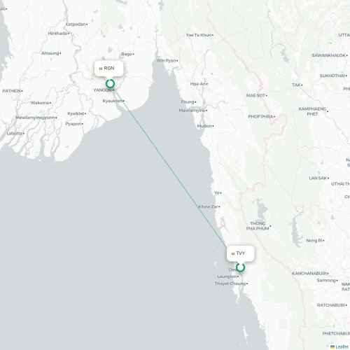 Mapa de vuelo directo Dawei - Rangún