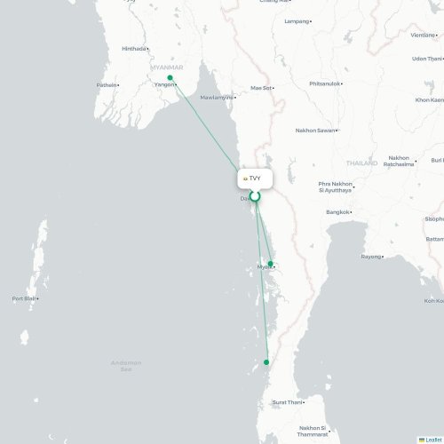 Mapa de vuelo directo Dawei - Kawthaung