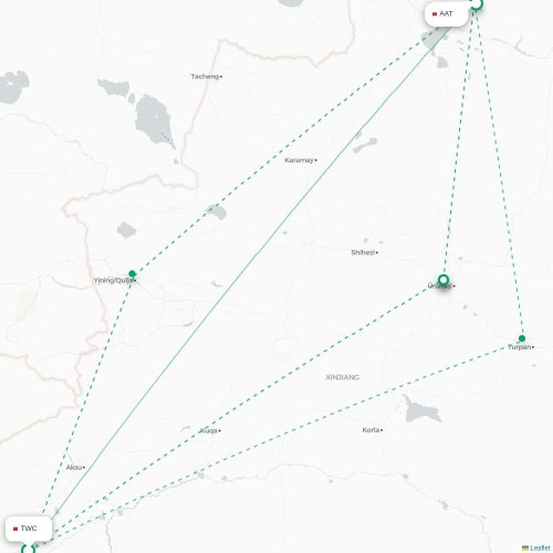 Mapa lotu bezpośredniego Tumxuk – Altay