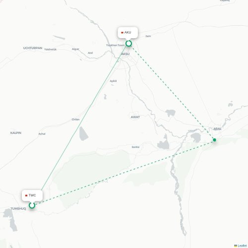 Mapa de vuelo directo Tumshuke - Aksu