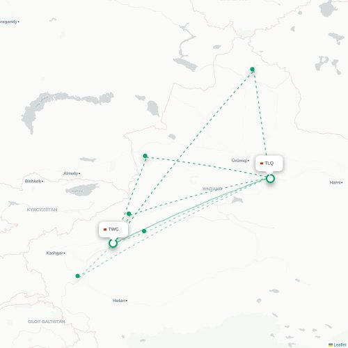 Mapa lotu bezpośredniego Tumxuk – Turpan