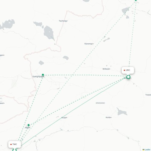 Mapa de vuelo directo Tumshuke - Ürümqi