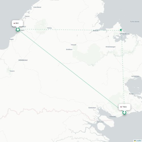 Mapa lotu bezpośredniego Tawau – Kota Kinabalu