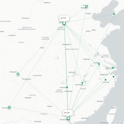 Mapa lotu bezpośredniego Taiyuan – Kanton