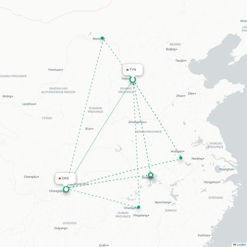 Mapa lotu bezpośredniego Taiyuan – Chongqing