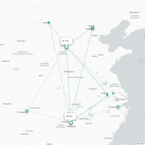 Mapa lotu bezpośredniego Taiyuan – Changsha