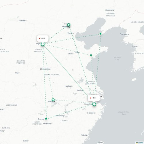 Mapa lotu bezpośredniego Taiyuan – Hangzhou