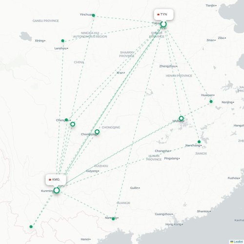 Mapa lotu bezpośredniego Taiyuan – Kunming