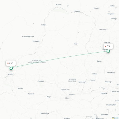 Mapa lotu bezpośredniego Taiyuan – Lanzhou