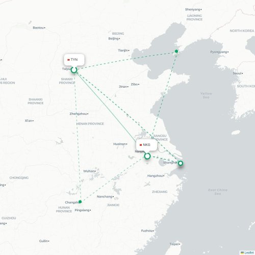 Mapa lotu bezpośredniego Taiyuan – Nankin