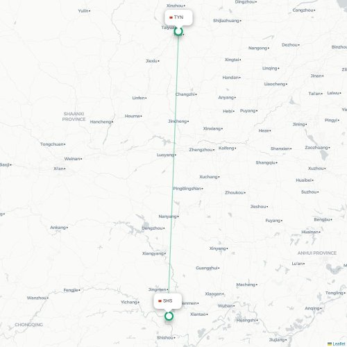 Mapa lotu bezpośredniego Taiyuan – Shashi