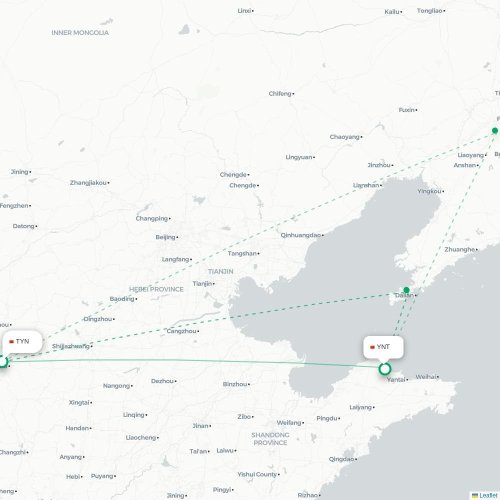 Mapa lotu bezpośredniego Taiyuan – Yantai