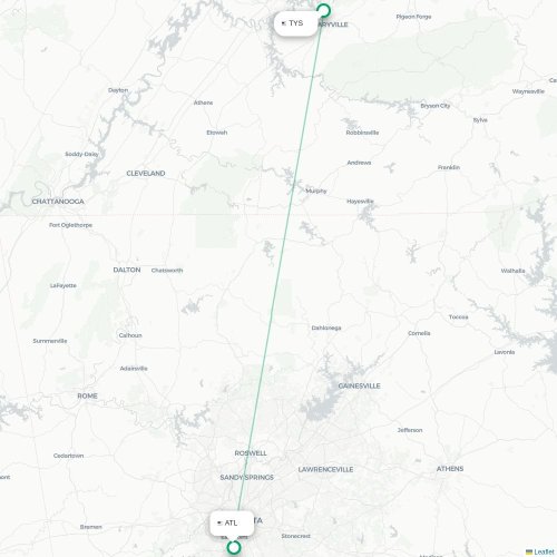 Mapa de vuelo directo Knoxville - Atlanta
