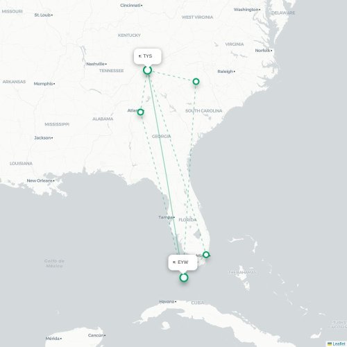 Mapa de vuelo directo Knoxville - Cayo Hueso