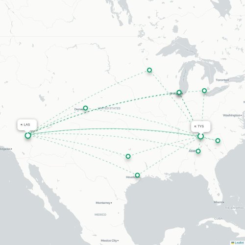 Mapa de vuelo directo Knoxville - Las Vegas