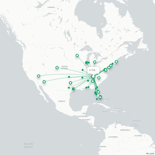 Mapa de vuelo directo Knoxville - Orlando