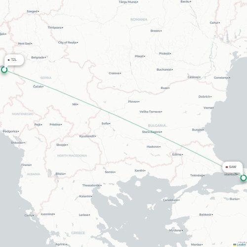 Mapa de vuelo directo Tuzla - Estambul