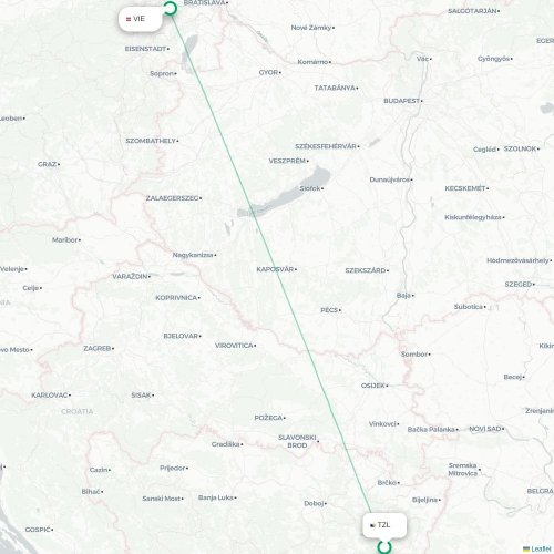 Mapa de vuelo directo Tuzla - Viena