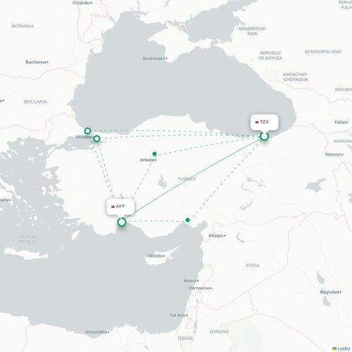 Mapa de vuelo directo Trapisonda - Antalya