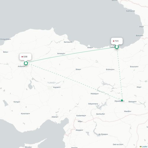 Mapa de vuelo directo Trapisonda - Angora