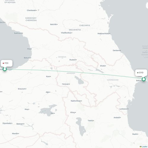 Mapa de vuelo directo Trapisonda - Bakú