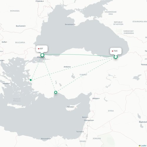 Mapa de vuelo directo Trapisonda - Estambul