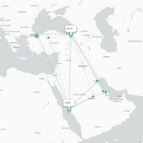 Mapa de vuelo directo Trapisonda - Jedda