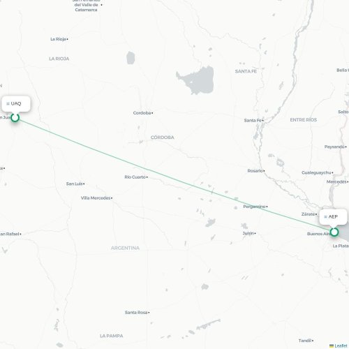 Mapa lotu bezpośredniego San Juan – Buenos Aires